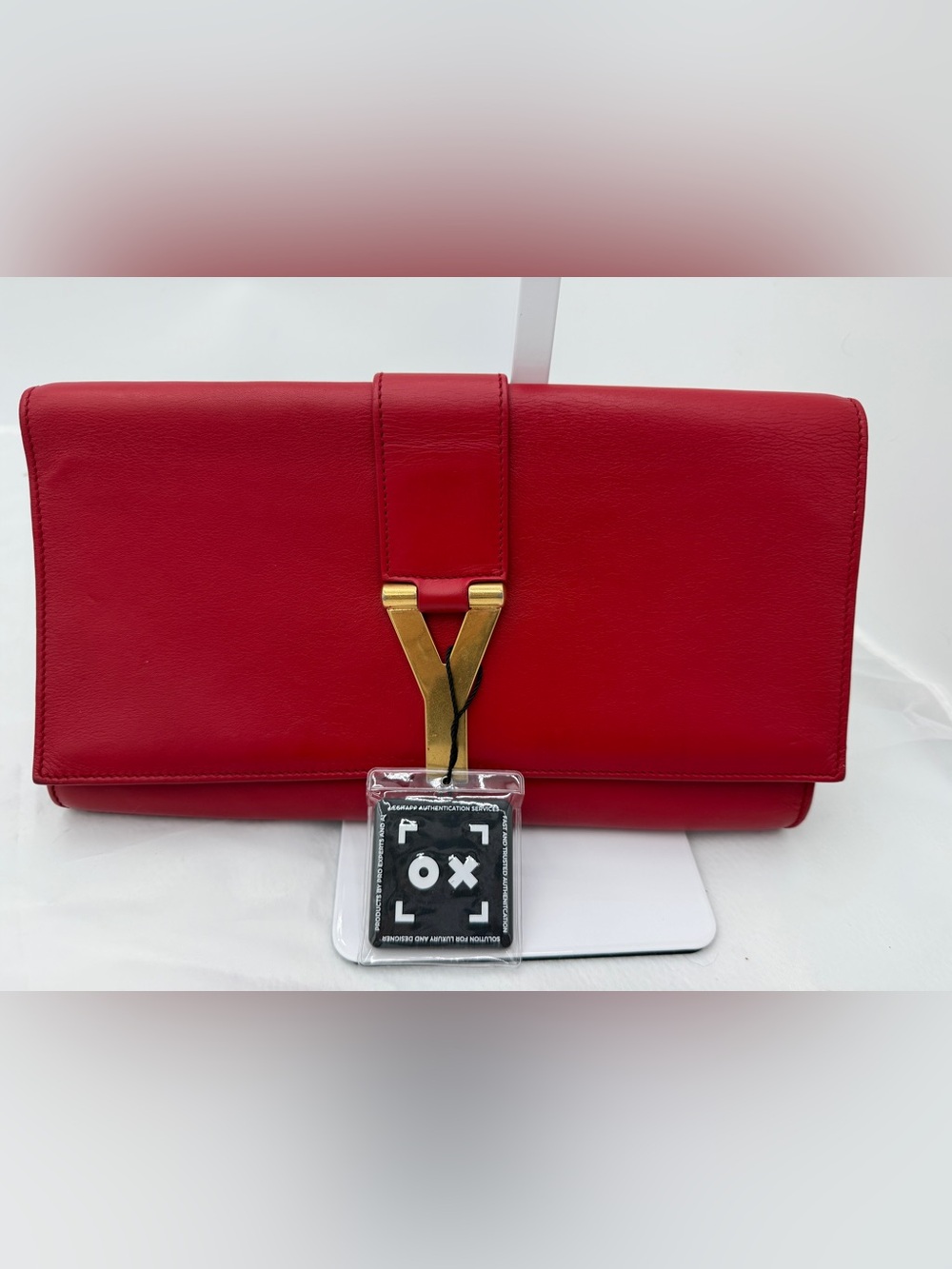 Authentic Saint Laurent Classic Y Ligne Leather Clutch - Red - YSL -W/COA